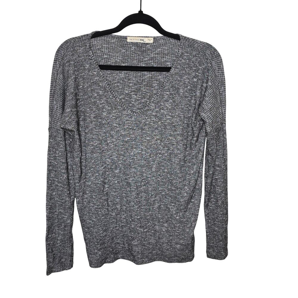 Women's Gray Rag & Bone Long Sleeve V Neck Lightweight Sweater Minimalist XS